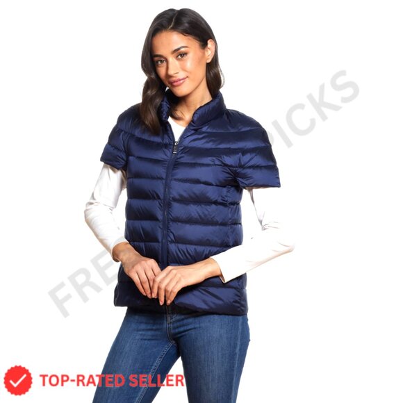 Lightweight Quilted Down Puffer Vest with Short Sleeves and Pockets